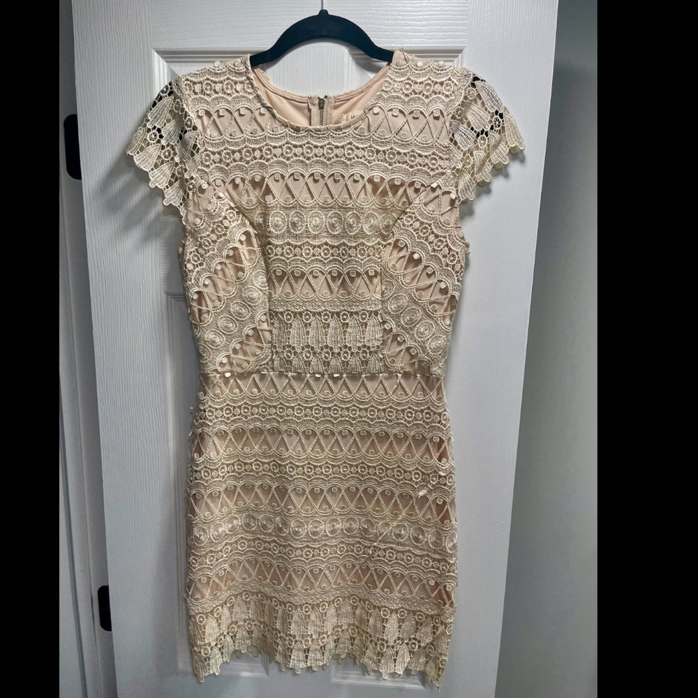 Beige Lace Cocktail Dress, Size Small